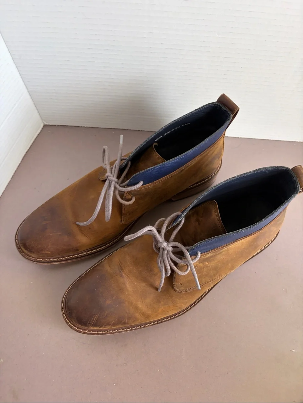 Cole Haan Brown Leather Chukka Boots with Navy Collar